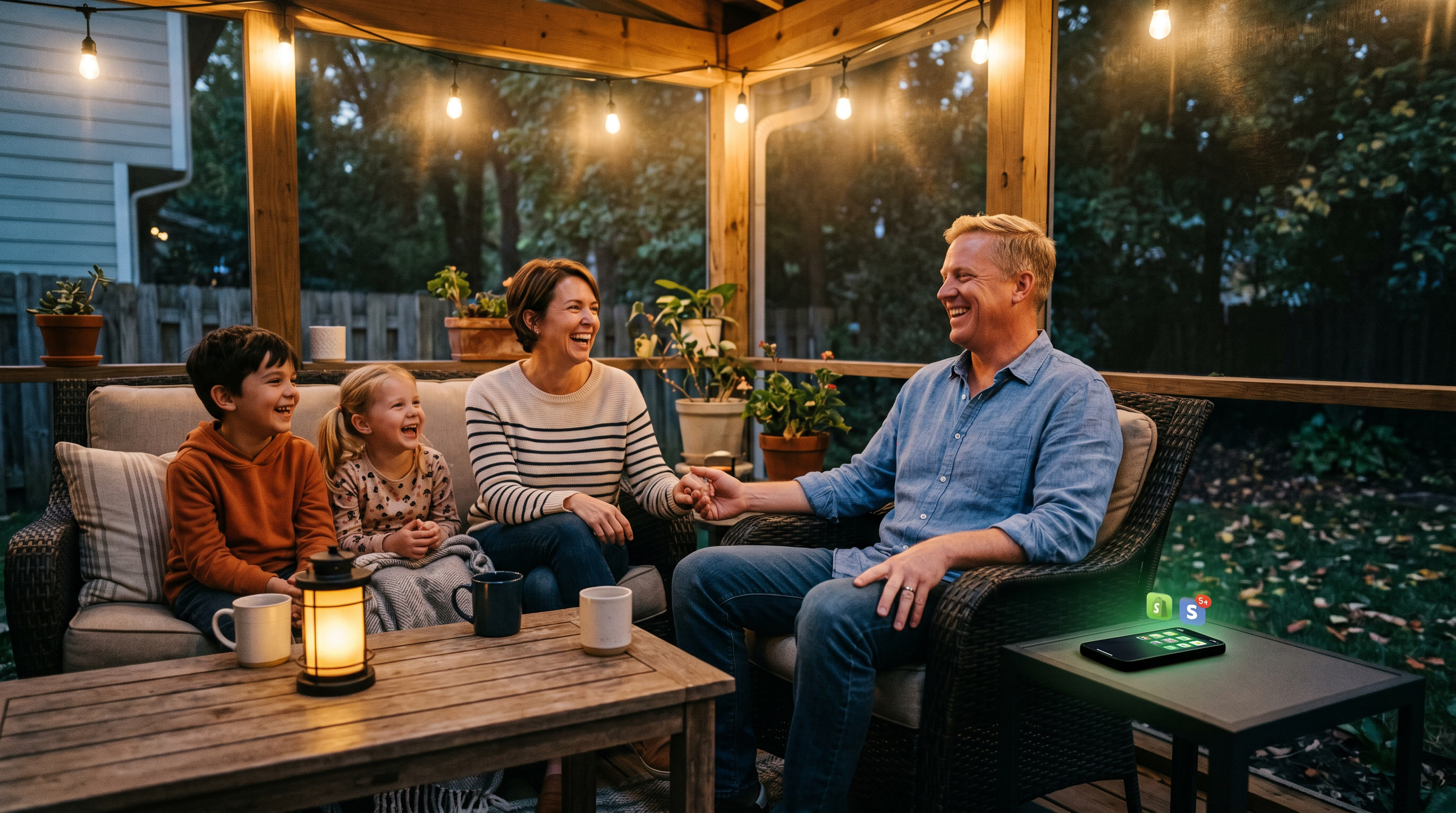 Business owner enjoying family time while VantageAI AI agent handles calls and bookings 24/7